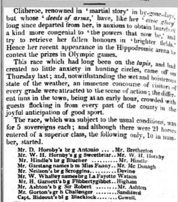 Clitheroe Steeplechase   5-12-1838   A